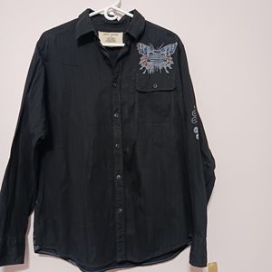 DKNY Writer's Shirt Black long sleeve Large Black Buttons, pocket. Writer's Note